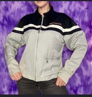 Vintage Harley Davidson Zip Jacket Gray Stripe Women Size Small, Great Condition